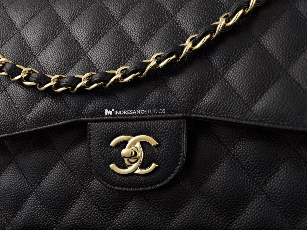 macro shot of luxury leather handbag stitching and material texture